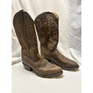 Vintage J Chisholm Mens Boots Size 10 D Brown Leather Cowboy Boots READ